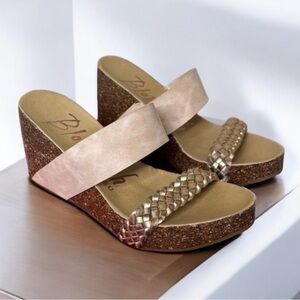 Blowfish Low Wedge Braided Sandals |Gold braided & Beige-gold Sz 8